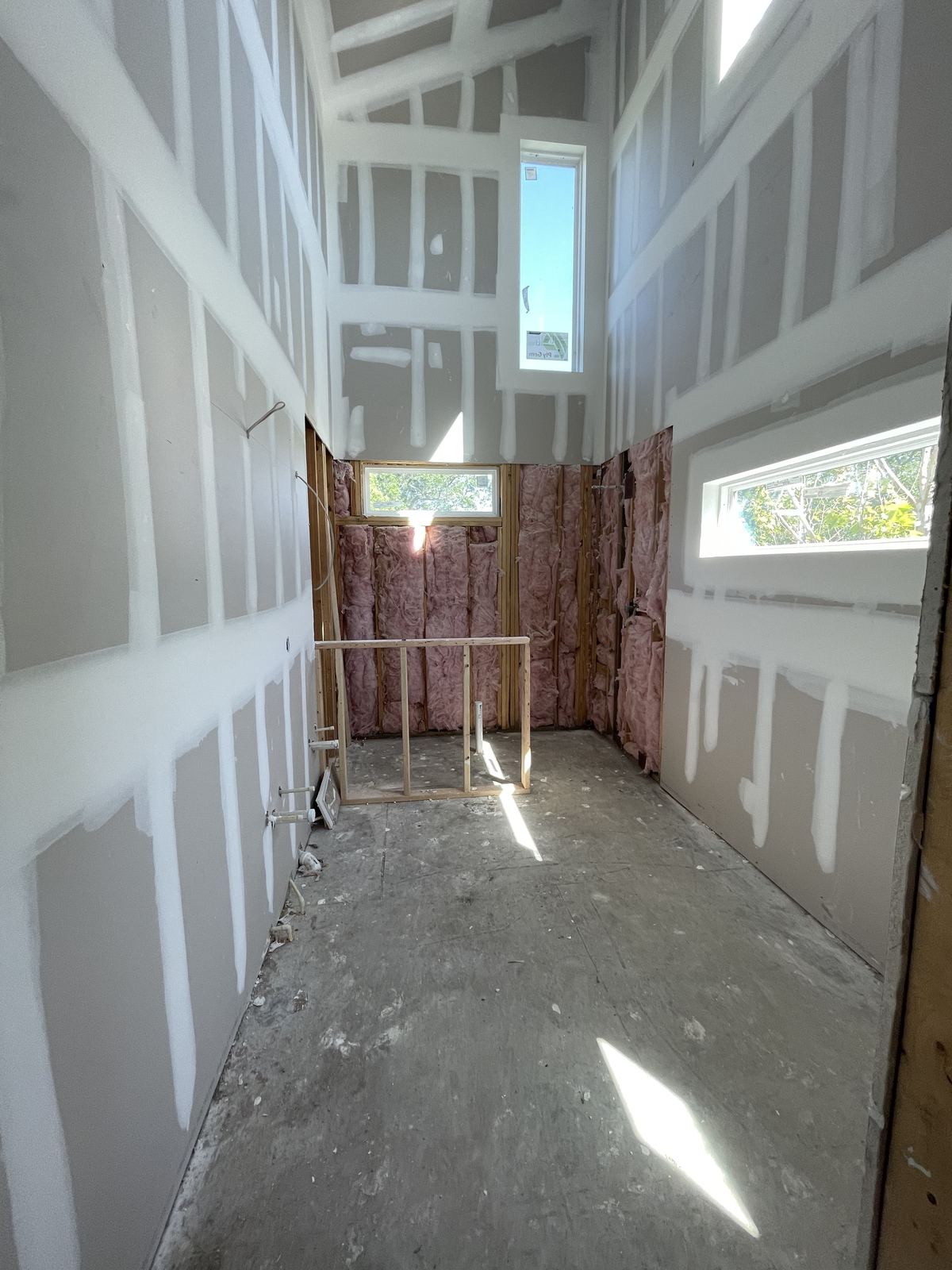 Bathroom stripped to framing and insulation